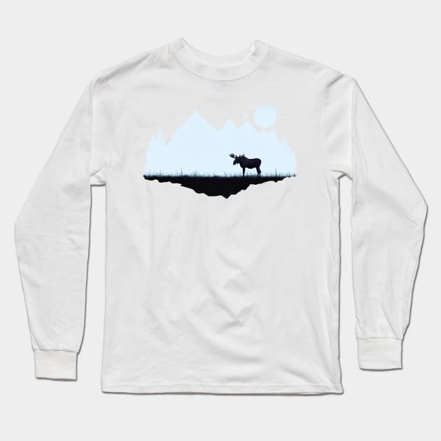 Moose eating grass by sunrise in the forest Long Sleeve T-Shirt by cesartorresart